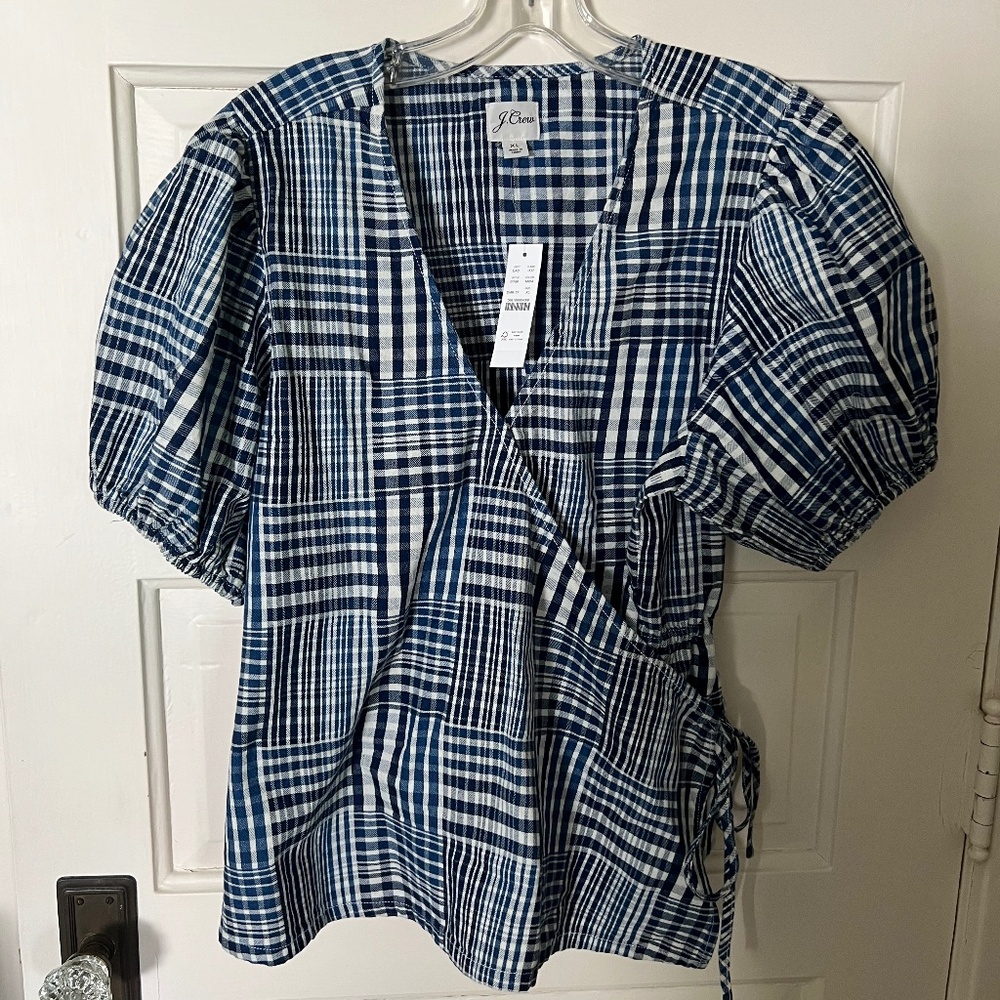 New With Tags J. Crew Plaid Wrap Top Size XL